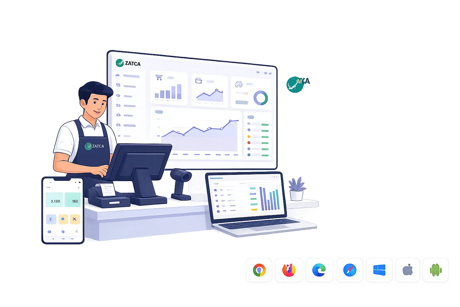 واجهة POS SAAS على أجهزة متعددة